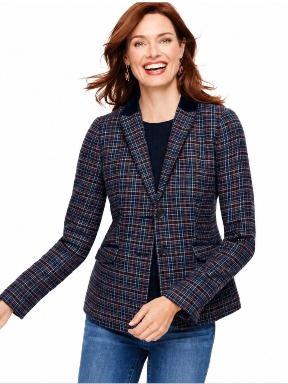 NWT Talbots Mistletoe Plaid Shetland Wool Single Breasted Blazer